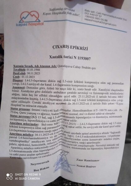 "Kəpəz" hospitalında əməliyyatdan sonra yataq xəstəsi oldu