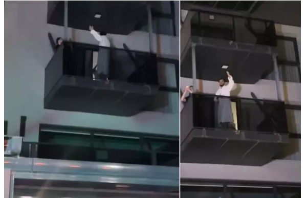 Məşhur reper toyda öz mahnısının çalındığını eşidəndə balkona çıxıb rəqs etdi - VİDEO