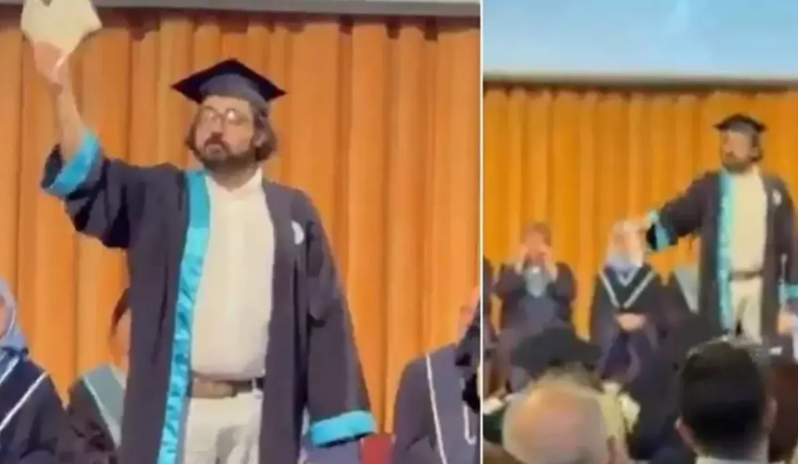 Məzuniyyət mərasimində diplomunu cıran tələbə polis tərəfindən saxlanıldı