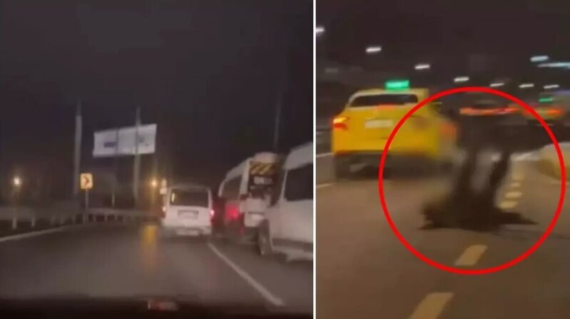 Park edilmiş avtobuslara çırpılıb yerə yıxıldı - VİDEO