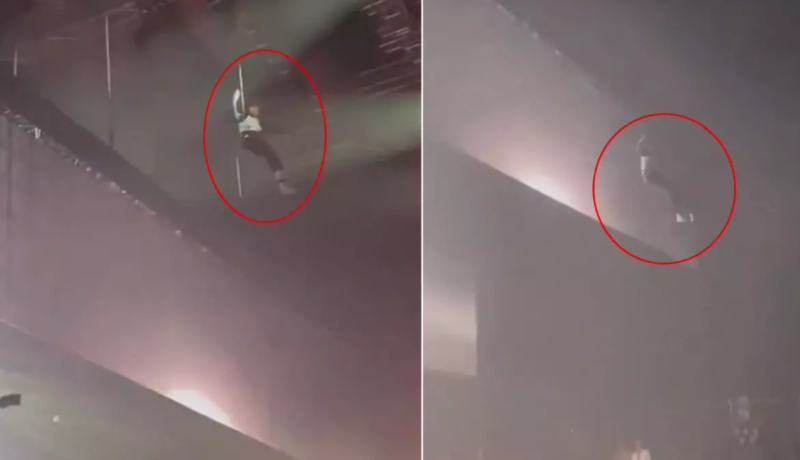 Konsert şousu zamanı 20 metr yüksəklikdən yıxılıb yaralandı, səhnəni tərk etmədi