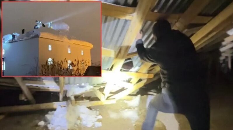 Camaat namaz qılarkən məscidin damı uçdu: Kənd sakinləri köməyə yetişdi - VİDEO