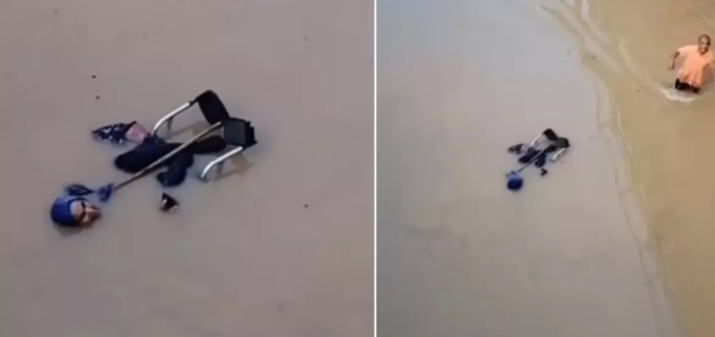 Fiziki qüsurlu qadın təkərli arabası ilə birlikdə suya düşdü - VİDEO