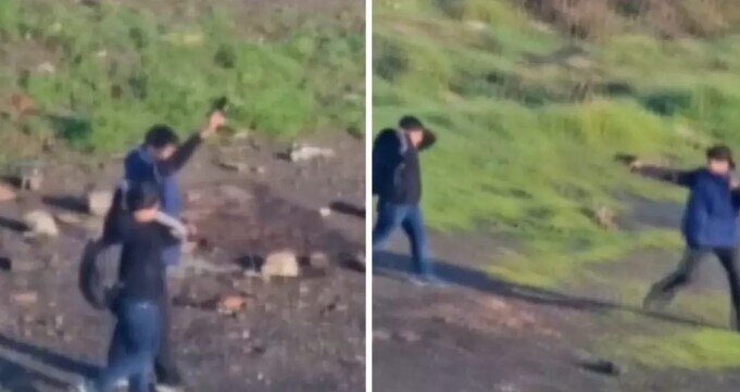 Orta məktəbin yanında şok görüntü: Uşaqlar bir-birinə silah çəkdi - VİDEO