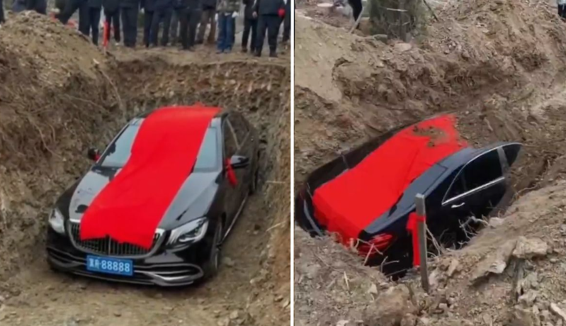 Lyuks avtomobili ölən sahibi ilə birlikdə basdırdılar - VİDEO