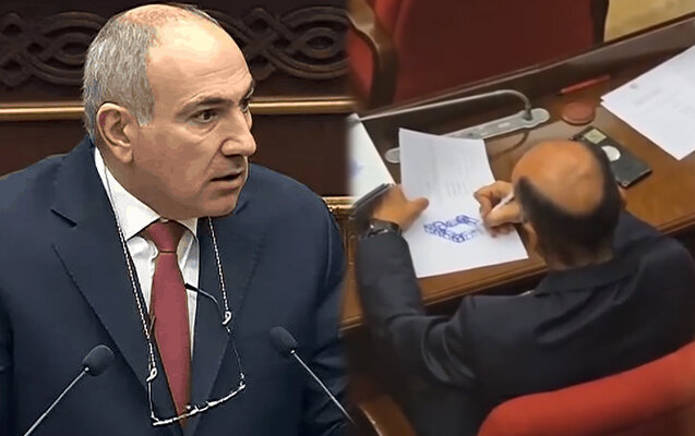 Paşinyan parlamentdə danışdı, o isə rəsm çəkdi - Video