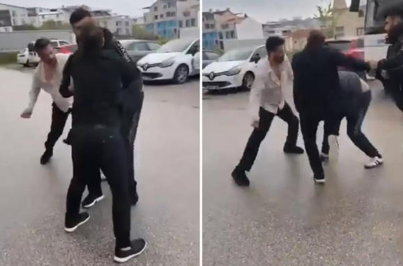 Polis məmuru küçədə həyat yoldaşının gözü önündə döyülüb - VİDEO