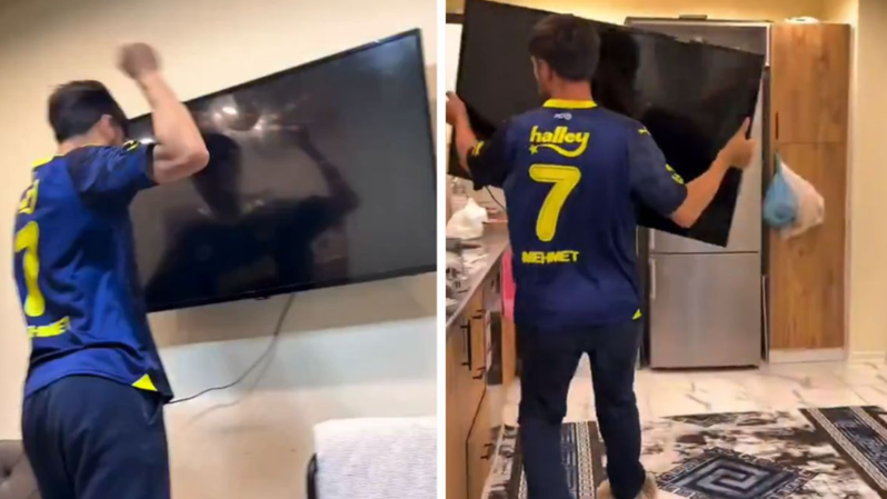 "Fənərbaxça" azarkeşi televizoru pəncərədən atdı - VİDEO