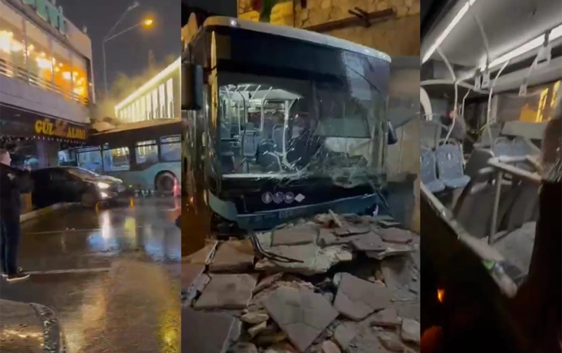 Bakıda avtobus bir neçə maşını əzib obyektə çırpıldı - Video