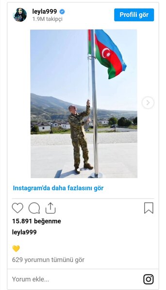 Leyla Əliyeva Azərbaycan Bayrağının Xocalıda dalğalanması ilə bağlı paylaşım edib - FOTO