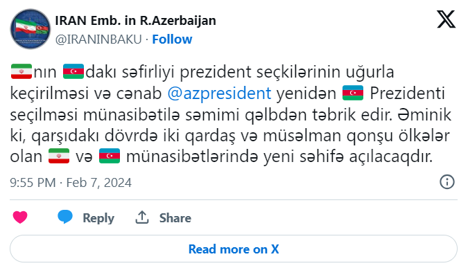 İran səfirliyi İlham Əliyevi təbrik edib - FOTO