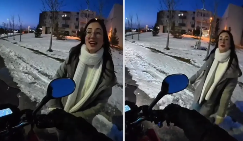 Tələbə qız motosikletçiyə sual verdi, aldığı cavab qarşısında şok oldu - VİDEO