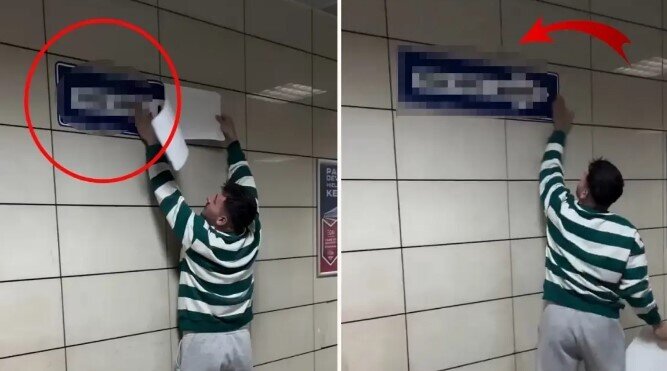 Metroya asdığı lövhənin fotosu viral oldu - VİDEO
