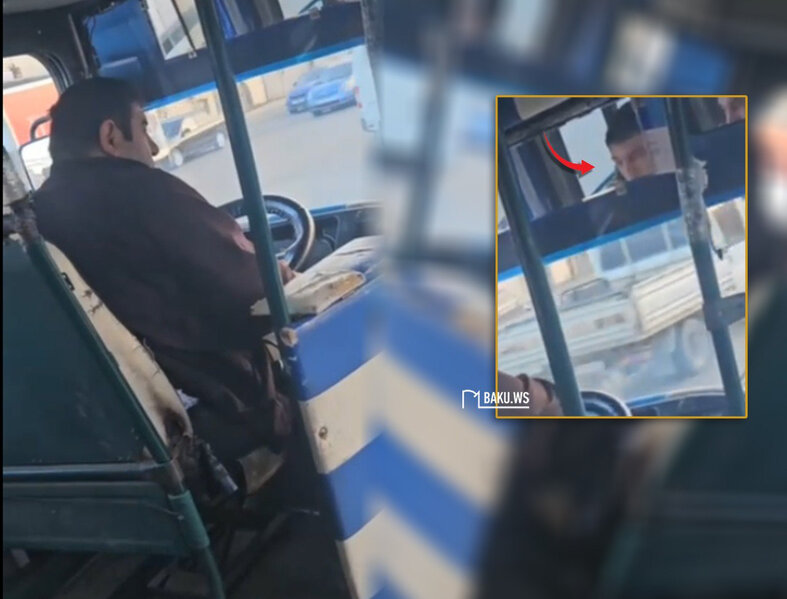Bakıda daha bir avtobus sürücüsü sükan arxasında telefonla danışdı - VİDEO