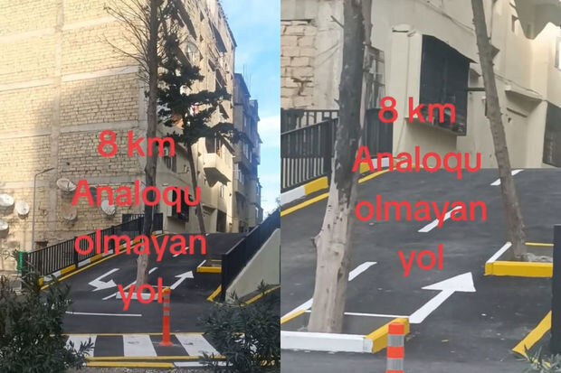 Bakıda tən ortasında ağaclar olan yeni yol çəkilib - VİDEO