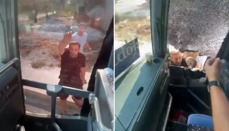 Tur avtobusunu saxlayıb sürücünü döydülər - VİDEO