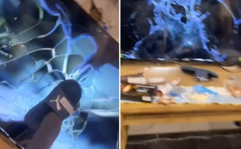 Tutduğu komanda uduzan azarkeş televizoru qırdı - VİDEO