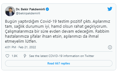 Türkiyəli nazir koronavirusa yoluxdu