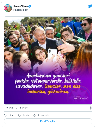 Prezident Gənclər Günü ilə bağlı paylaşım edib - FOTO