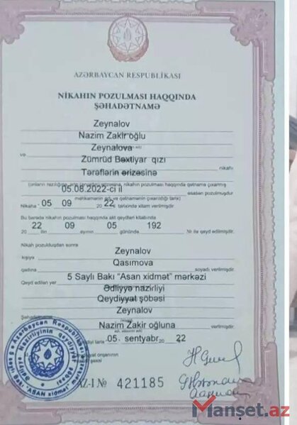 Zümrüd Qasımova boşanır?