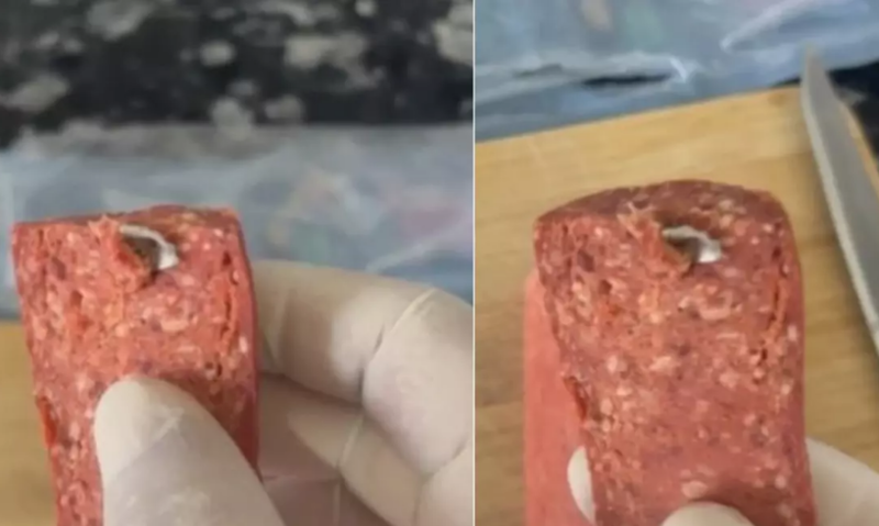 Marketdən alınan kolbasadan görün nə çıxdı - VİDEO