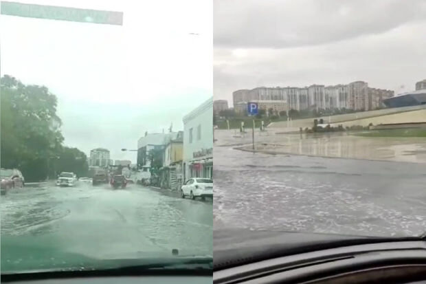 Yağışın Bakı yollarında yaratdığı çətinliklər - VİDEO