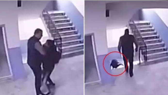 Autizimli şagirdi pilləkəndən itələyən məktəb direktoru həbs edildi - VİDEO